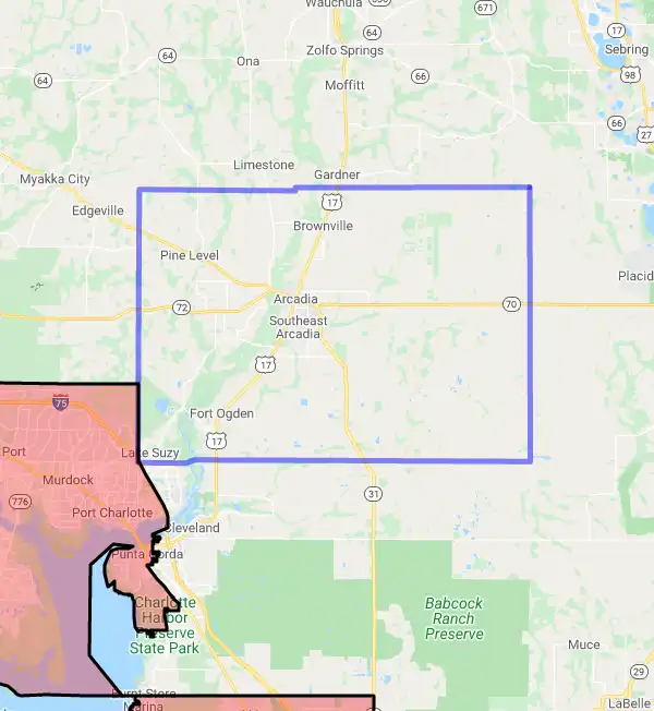 County level USDA loan eligibility boundaries for DeSoto, Florida