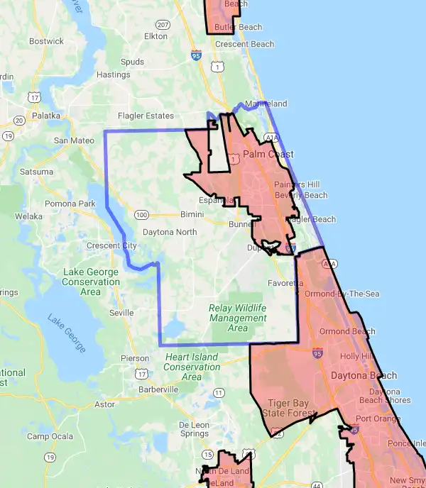 County level USDA loan eligibility boundaries for Flagler, FL