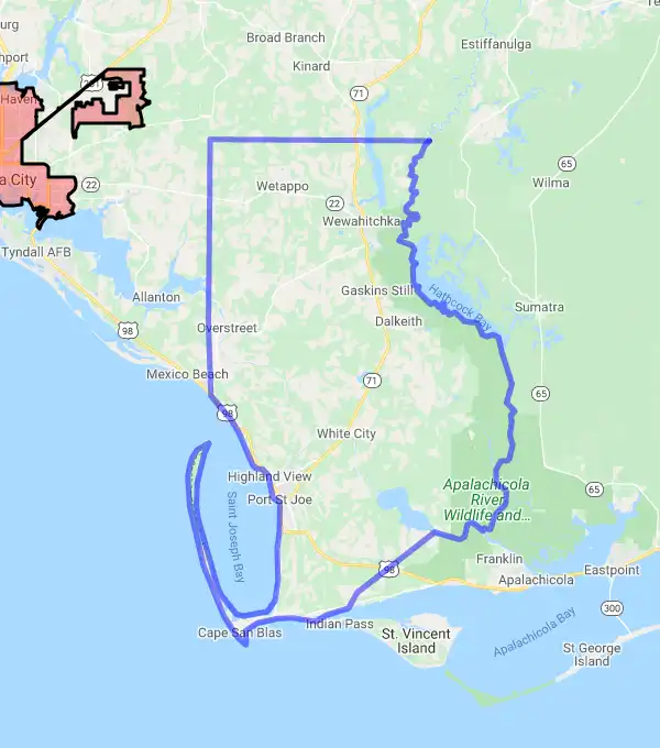 County level USDA loan eligibility boundaries for Gulf, Florida