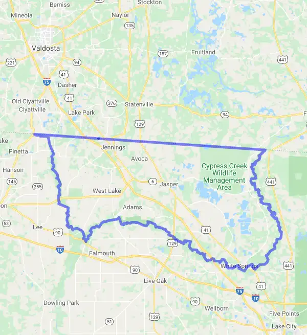 County level USDA loan eligibility boundaries for Hamilton, Florida