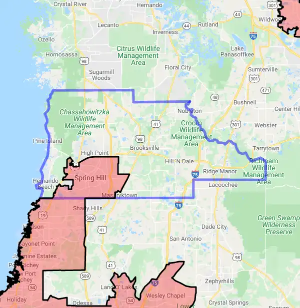 County level USDA loan eligibility boundaries for Hernando, Florida