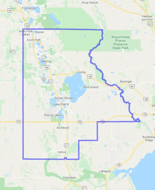 County level USDA loan eligibility boundaries for Highlands, Florida