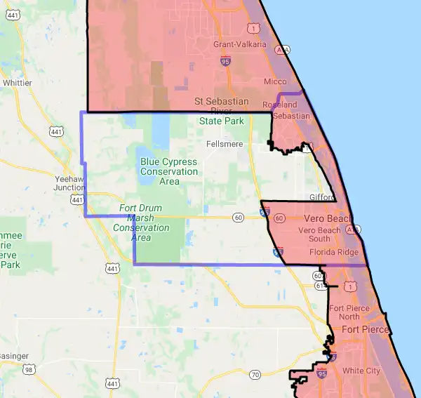 County level USDA loan eligibility boundaries for Indian River, Florida