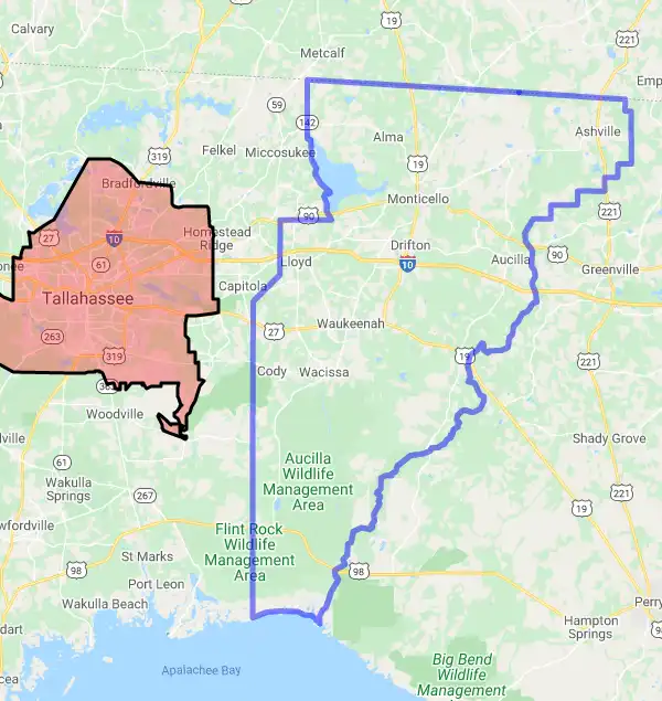 County level USDA loan eligibility boundaries for Jefferson, FL