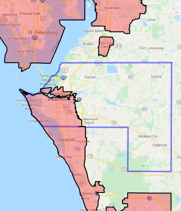 County level USDA loan eligibility boundaries for Manatee, Florida