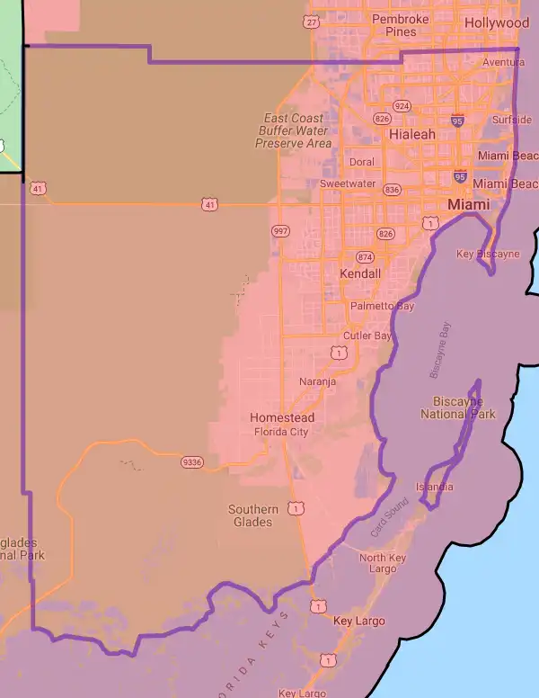County level USDA loan eligibility boundaries for Miami'Dade, Florida