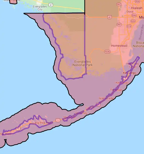 County level USDA loan eligibility boundaries for Monroe, FL