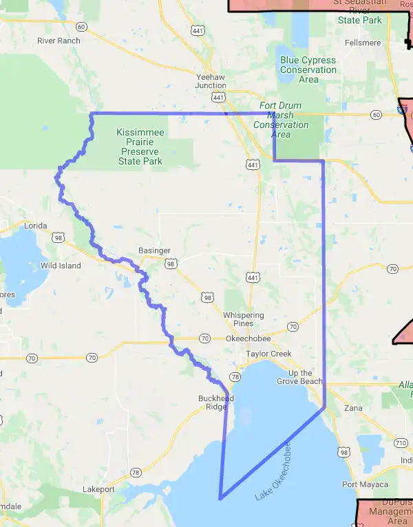 County level USDA loan eligibility boundaries for Okeechobee, Florida