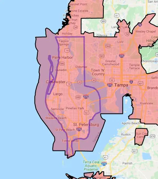 County level USDA loan eligibility boundaries for Pinellas, FL