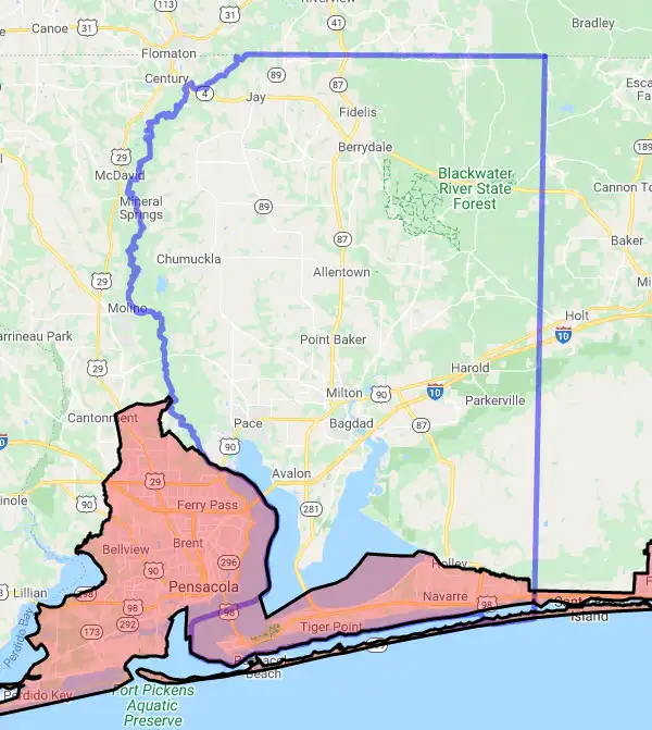 County level USDA loan eligibility boundaries for Santa Rosa, Florida