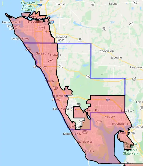 County level USDA loan eligibility boundaries for Sarasota, Florida