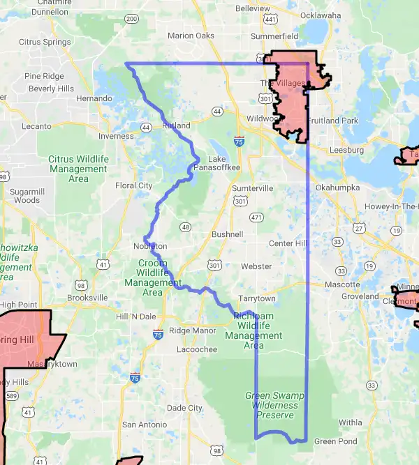 County level USDA loan eligibility boundaries for Sumter, FL