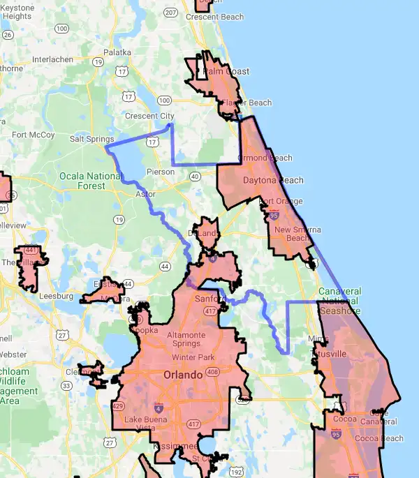 County level USDA loan eligibility boundaries for Volusia, Florida