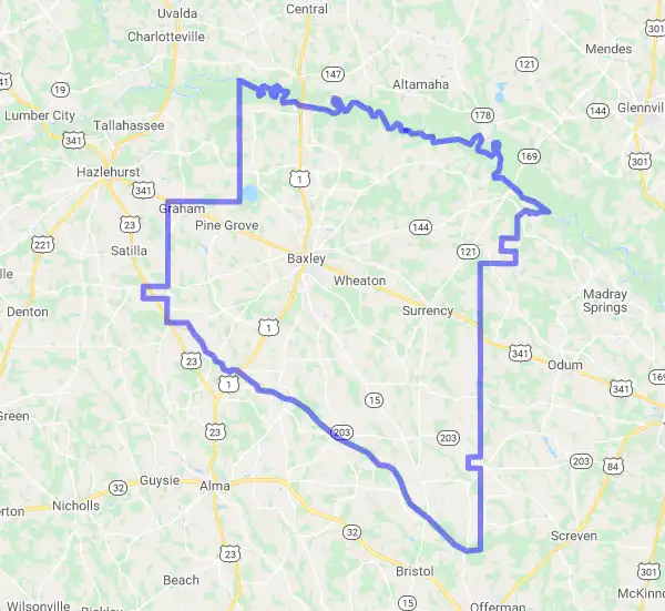 County level USDA loan eligibility boundaries for Appling, Georgia