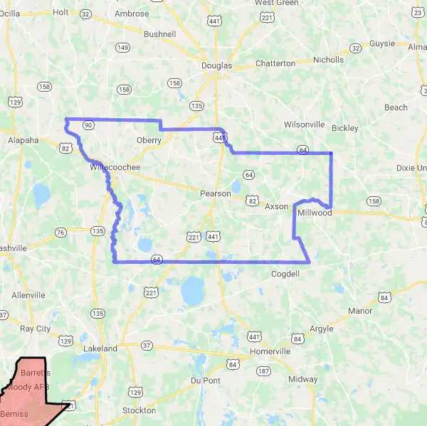 County level USDA loan eligibility boundaries for Atkinson, Georgia