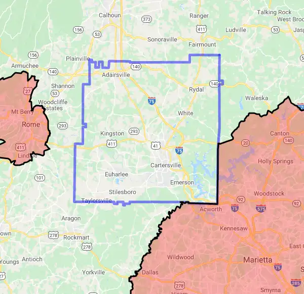 County level USDA loan eligibility boundaries for Bartow, Georgia