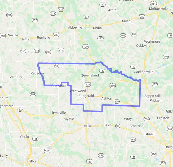 County level USDA loan eligibility boundaries for Ben Hill, Georgia