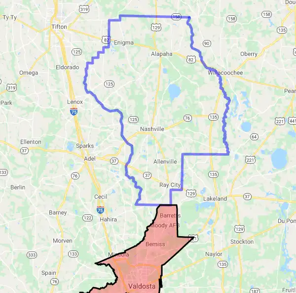 County level USDA loan eligibility boundaries for Berrien, Georgia