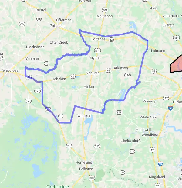 County level USDA loan eligibility boundaries for Brantley, Georgia