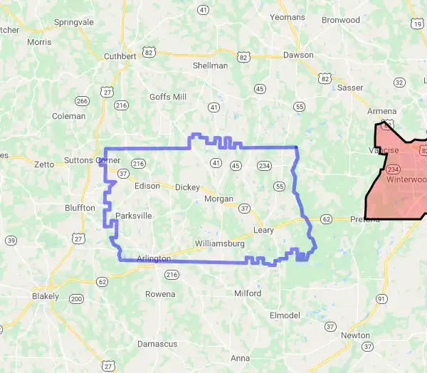 County level USDA loan eligibility boundaries for Calhoun, Georgia
