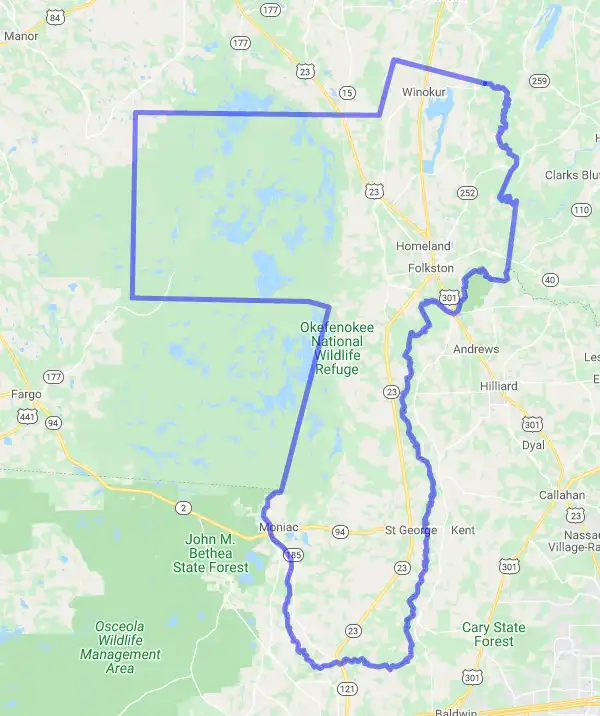 County level USDA loan eligibility boundaries for Charlton, Georgia