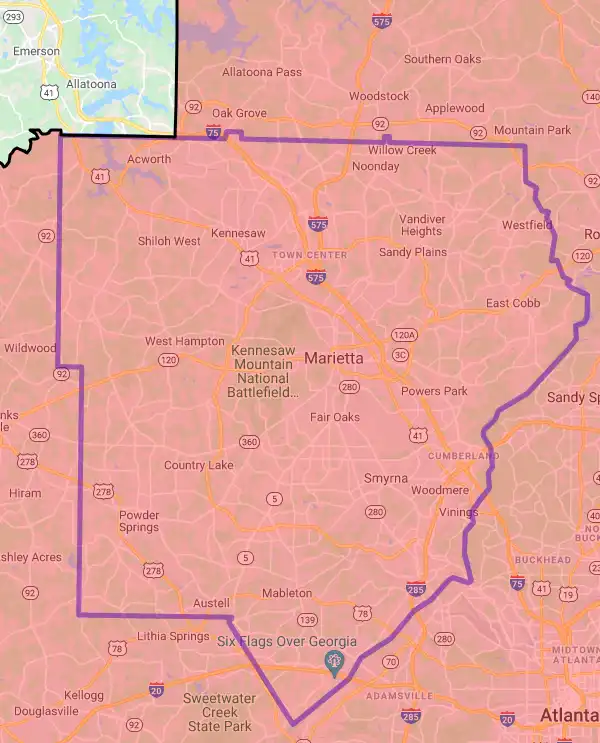 County level USDA loan eligibility boundaries for Cobb, Georgia
