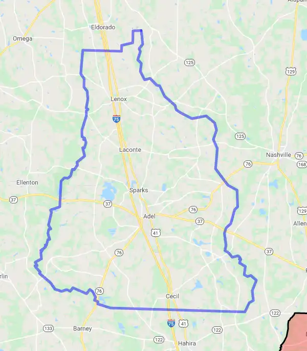 County level USDA loan eligibility boundaries for Cook, Georgia