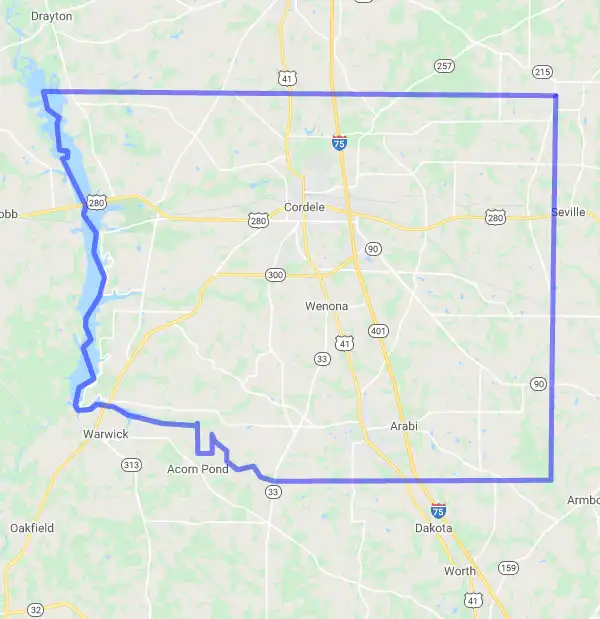 County level USDA loan eligibility boundaries for Crisp, Georgia