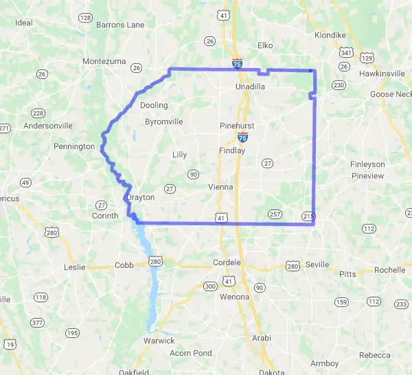 County level USDA loan eligibility boundaries for Dooly, Georgia