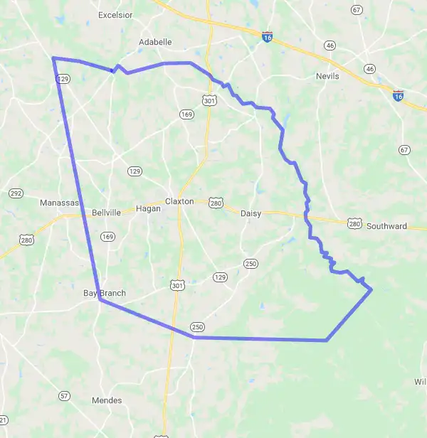 County level USDA loan eligibility boundaries for Evans, Georgia