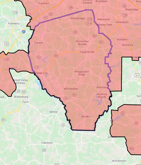 County level USDA loan eligibility boundaries for Fayette, Georgia