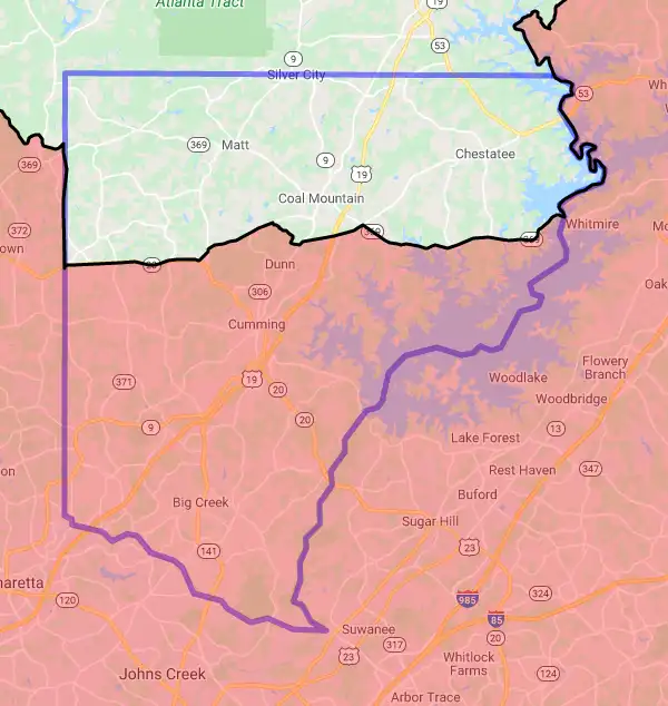 County level USDA loan eligibility boundaries for Forsyth, Georgia