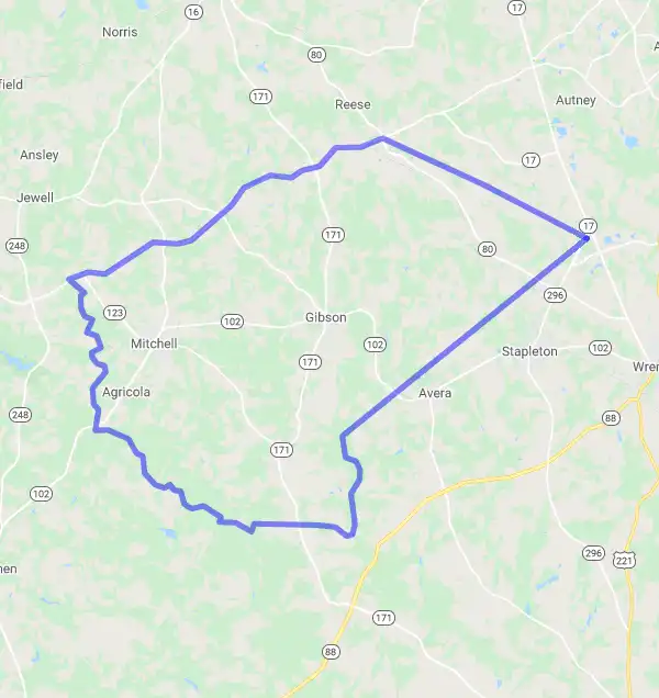 County level USDA loan eligibility boundaries for Glascock, Georgia