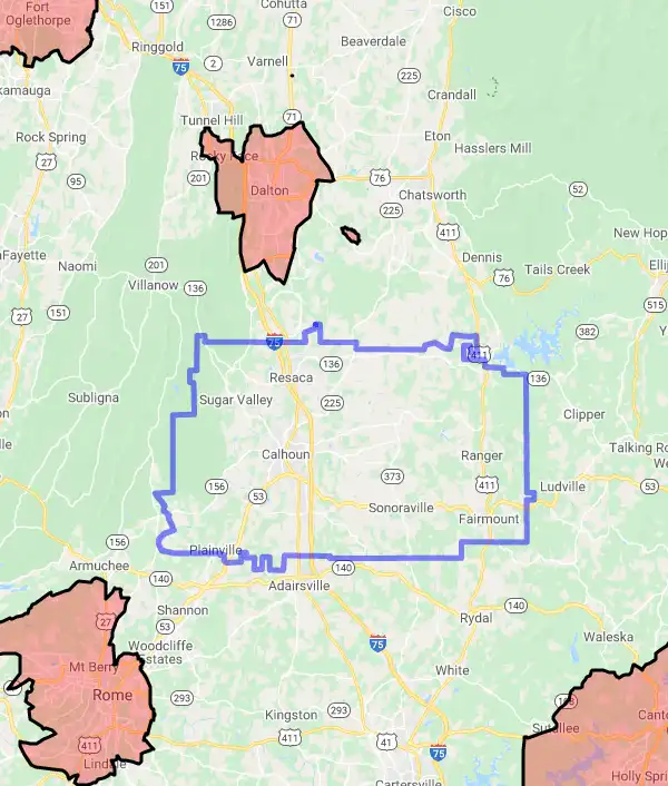 County level USDA loan eligibility boundaries for Gordon, Georgia
