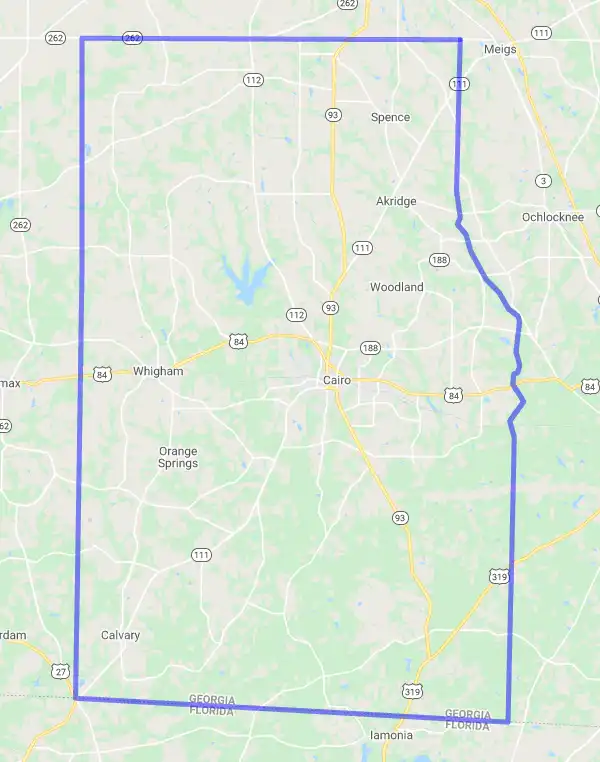 County level USDA loan eligibility boundaries for Grady, Georgia
