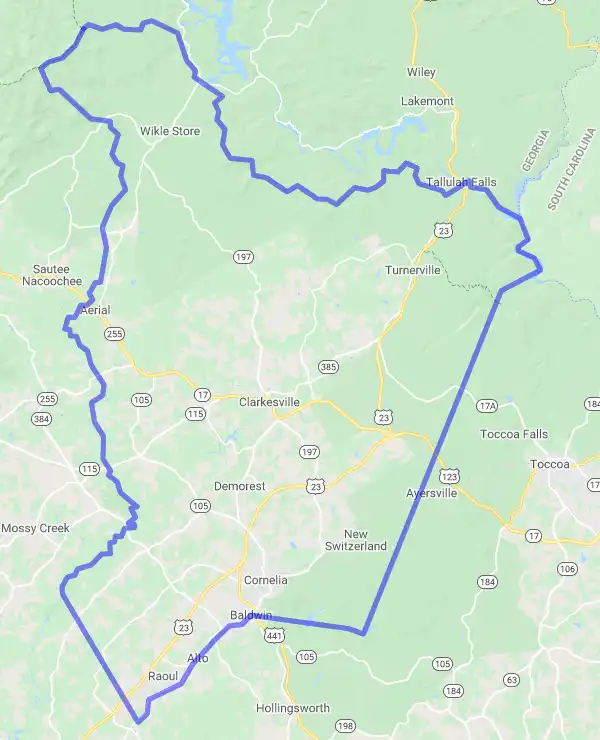 County level USDA loan eligibility boundaries for Habersham, GA