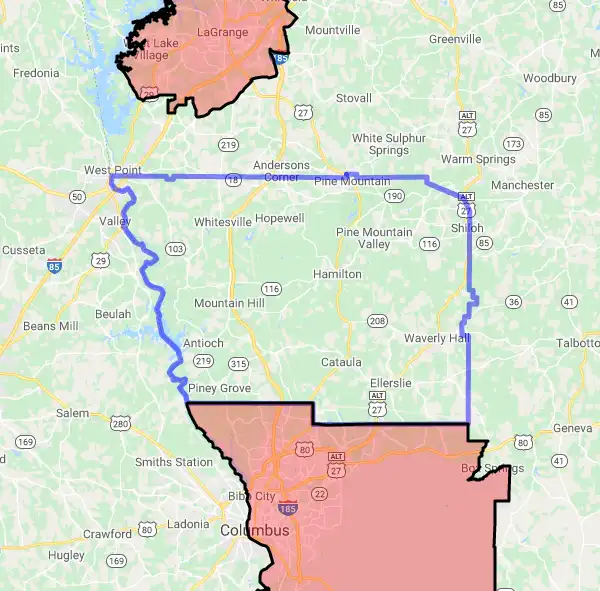 County level USDA loan eligibility boundaries for Harris, Georgia
