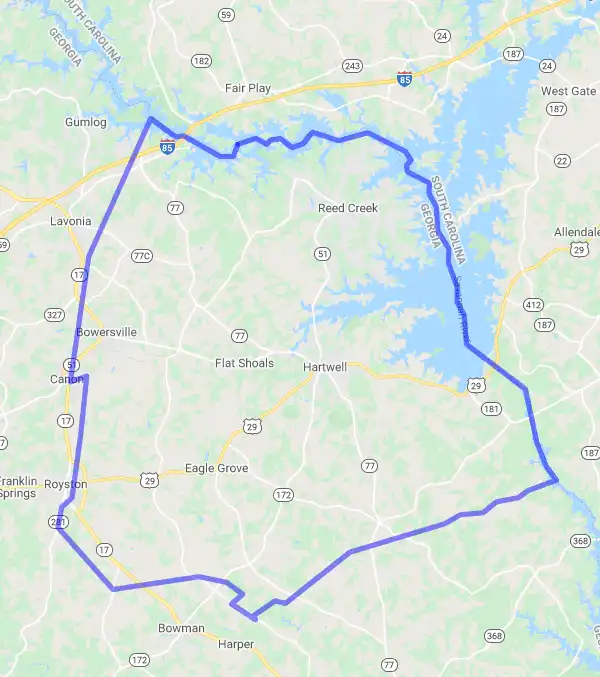County level USDA loan eligibility boundaries for Hart, Georgia