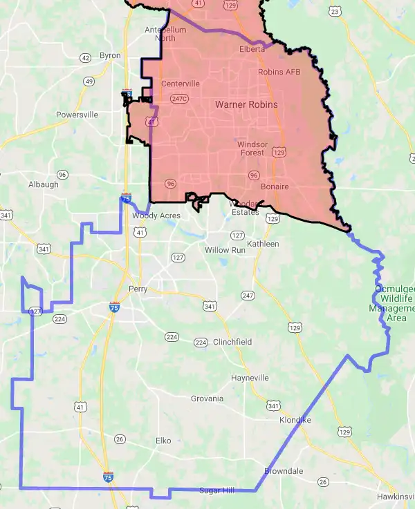 County level USDA loan eligibility boundaries for Houston, Georgia