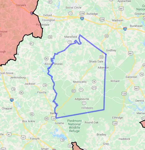 County level USDA loan eligibility boundaries for Jasper, Georgia