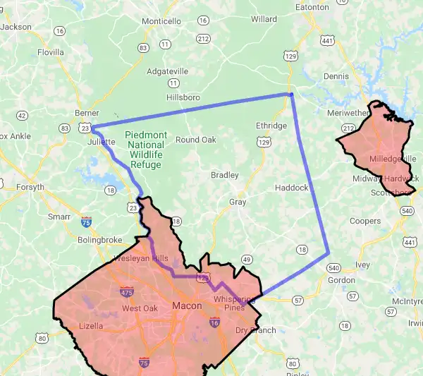 County level USDA loan eligibility boundaries for Jones, Georgia