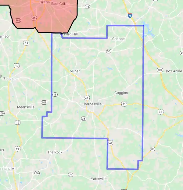 County level USDA loan eligibility boundaries for Lamar, Georgia