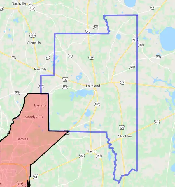 County level USDA loan eligibility boundaries for Lanier, Georgia