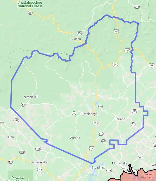 County level USDA loan eligibility boundaries for Lumpkin, Georgia