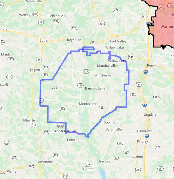 County level USDA loan eligibility boundaries for Macon, Georgia