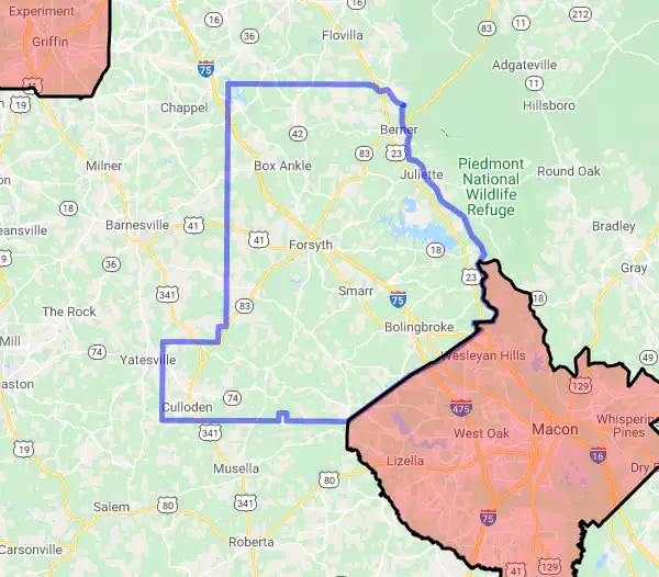 County level USDA loan eligibility boundaries for Monroe, Georgia