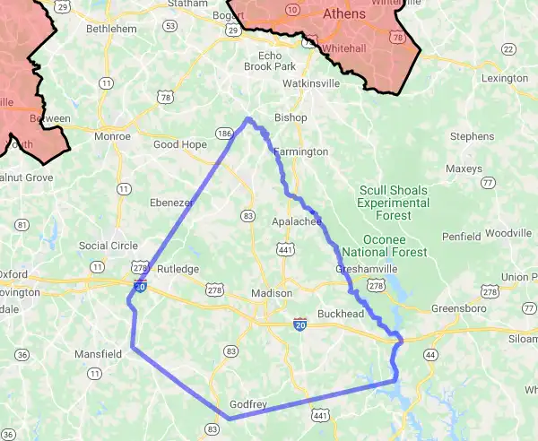 County level USDA loan eligibility boundaries for Morgan, Georgia