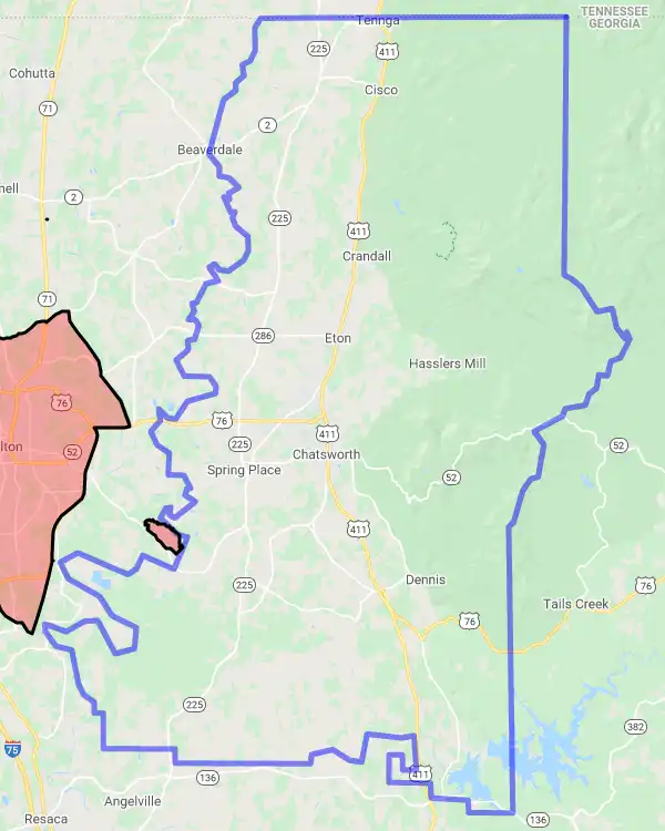 County level USDA loan eligibility boundaries for Murray, Georgia