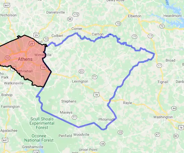 County level USDA loan eligibility boundaries for Oglethorpe, Georgia