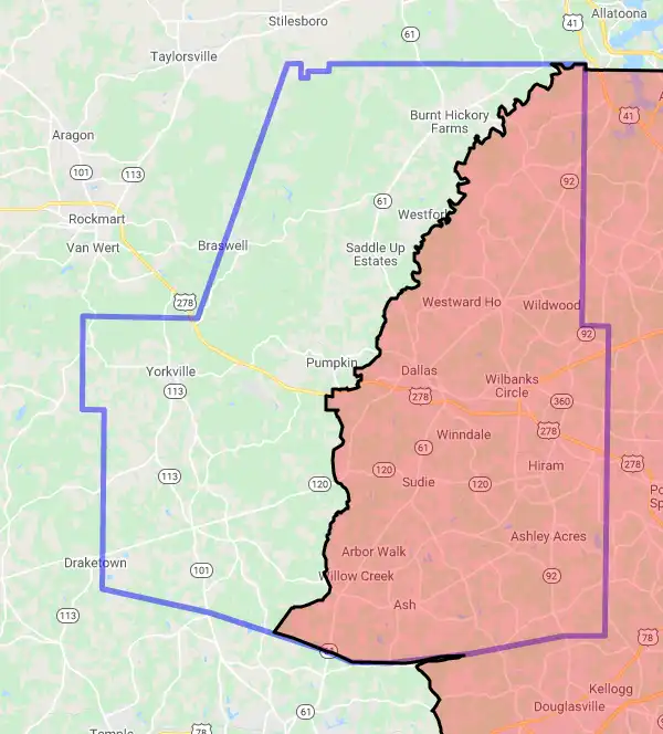 County level USDA loan eligibility boundaries for Paulding, Georgia